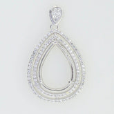 Sterling Silver Semi Mount Pendant Setting Pear PE 16x12mm W/ White Topaz - Syzjewelry